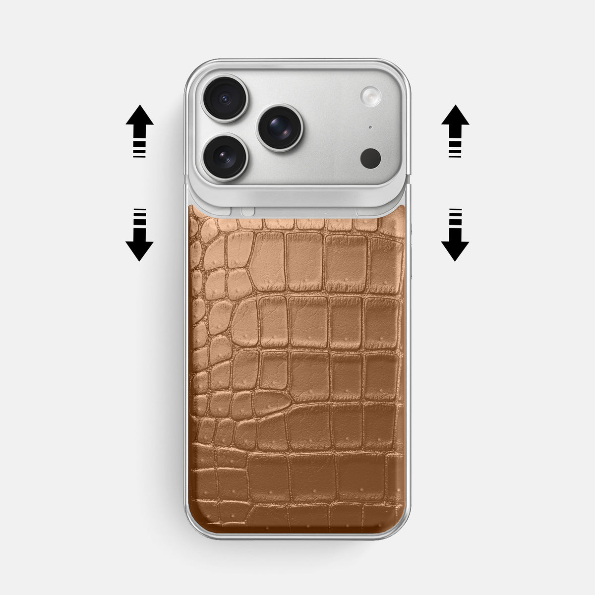 Metal Case For iPhone 18 Pro Max In Porosus Crocodile -2 | Milk-Chocolate-Steel