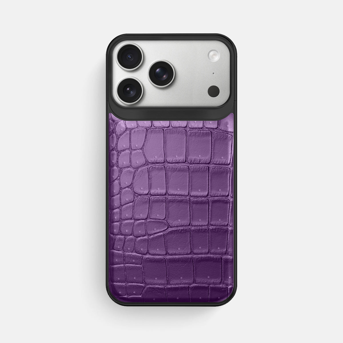 Metal Case For iPhone 18 Pro Max In Porosus Crocodile -1 | Purple-Black