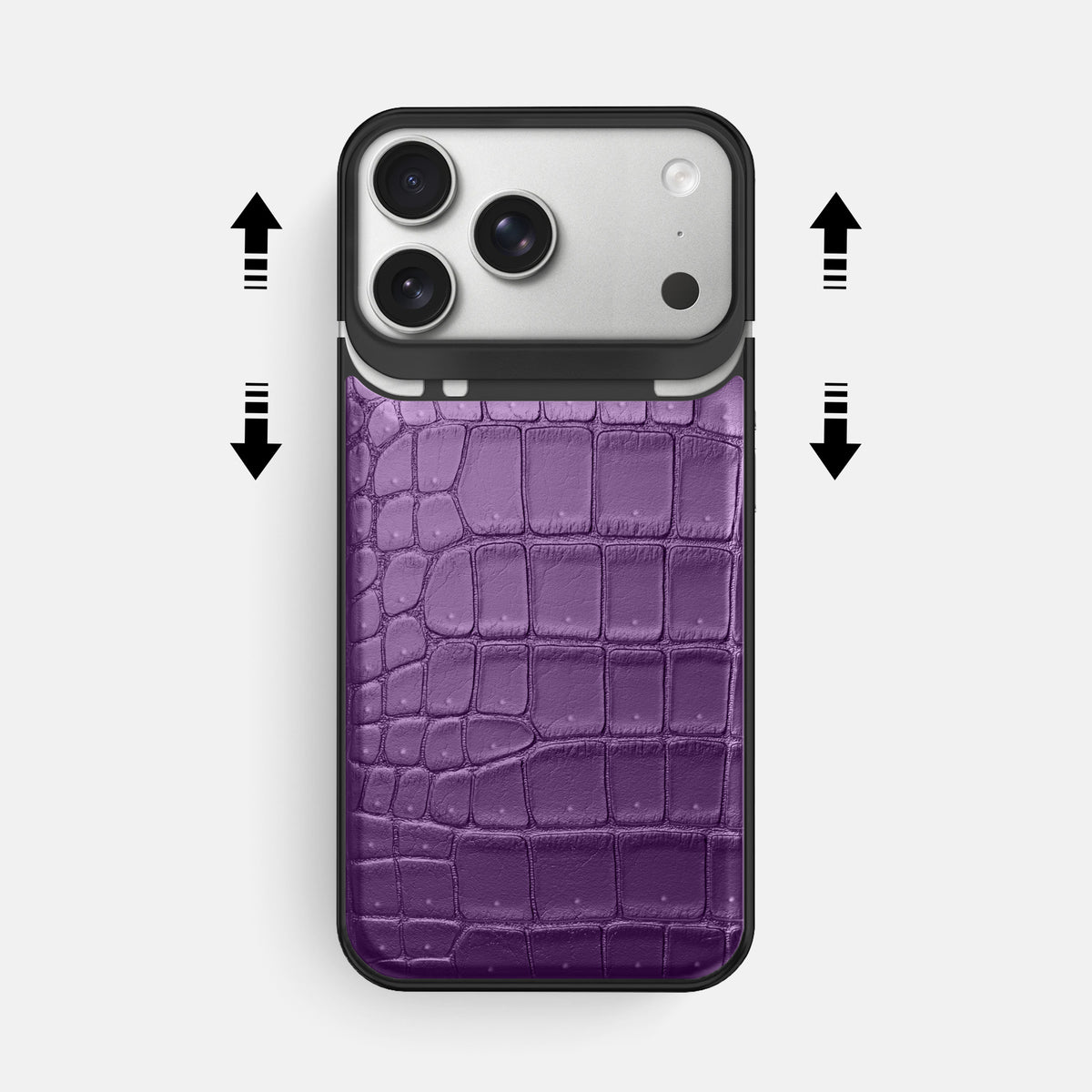 Metal Case For iPhone 18 Pro Max In Porosus Crocodile -2 | Purple-Black
