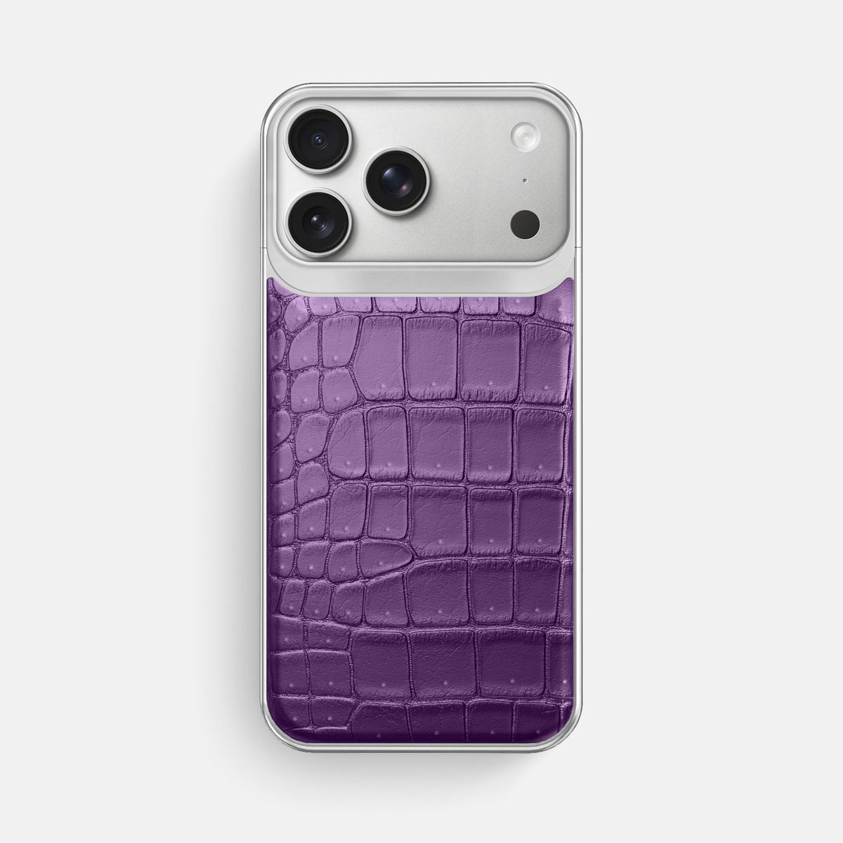 Metal Case For iPhone 18 Pro Max In Porosus Crocodile -1 | Purple-Steel