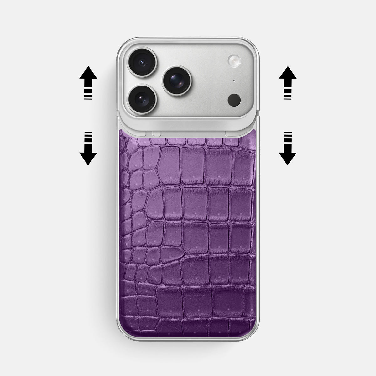 Metal Case For iPhone 18 Pro Max In Porosus Crocodile -2 | Purple-Steel
