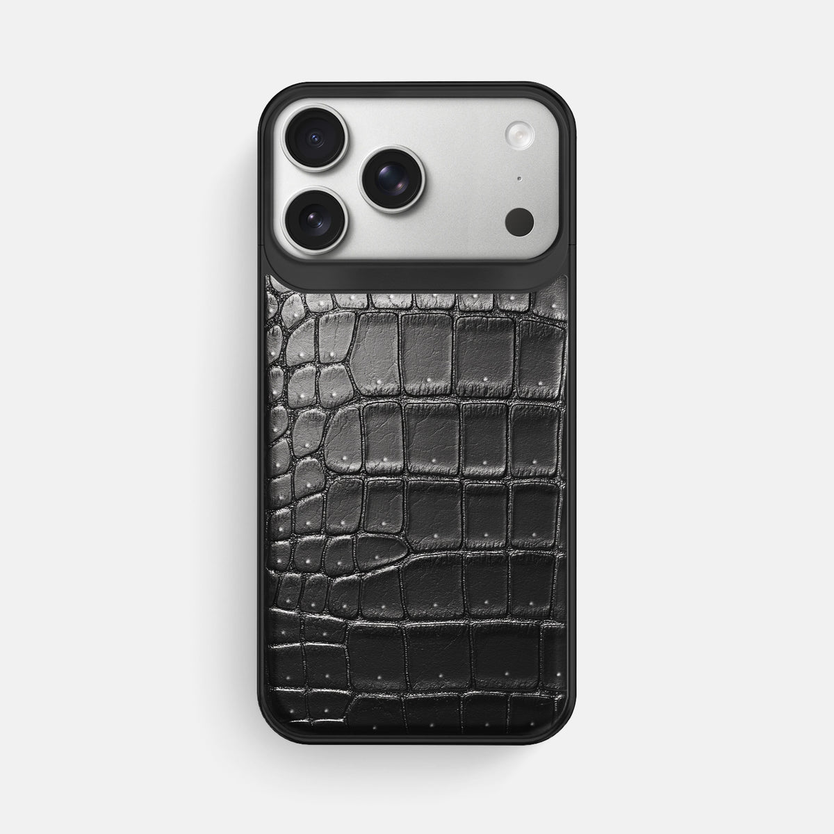 Metal Case For iPhone 18 Pro Max In Porosus Crocodile -1 | Shiny-Black-Black