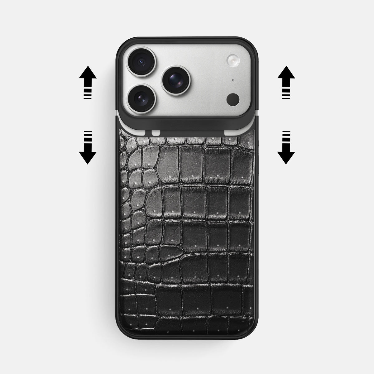 Metal Case For iPhone 18 Pro Max In Porosus Crocodile -2 | Shiny-Black-Black