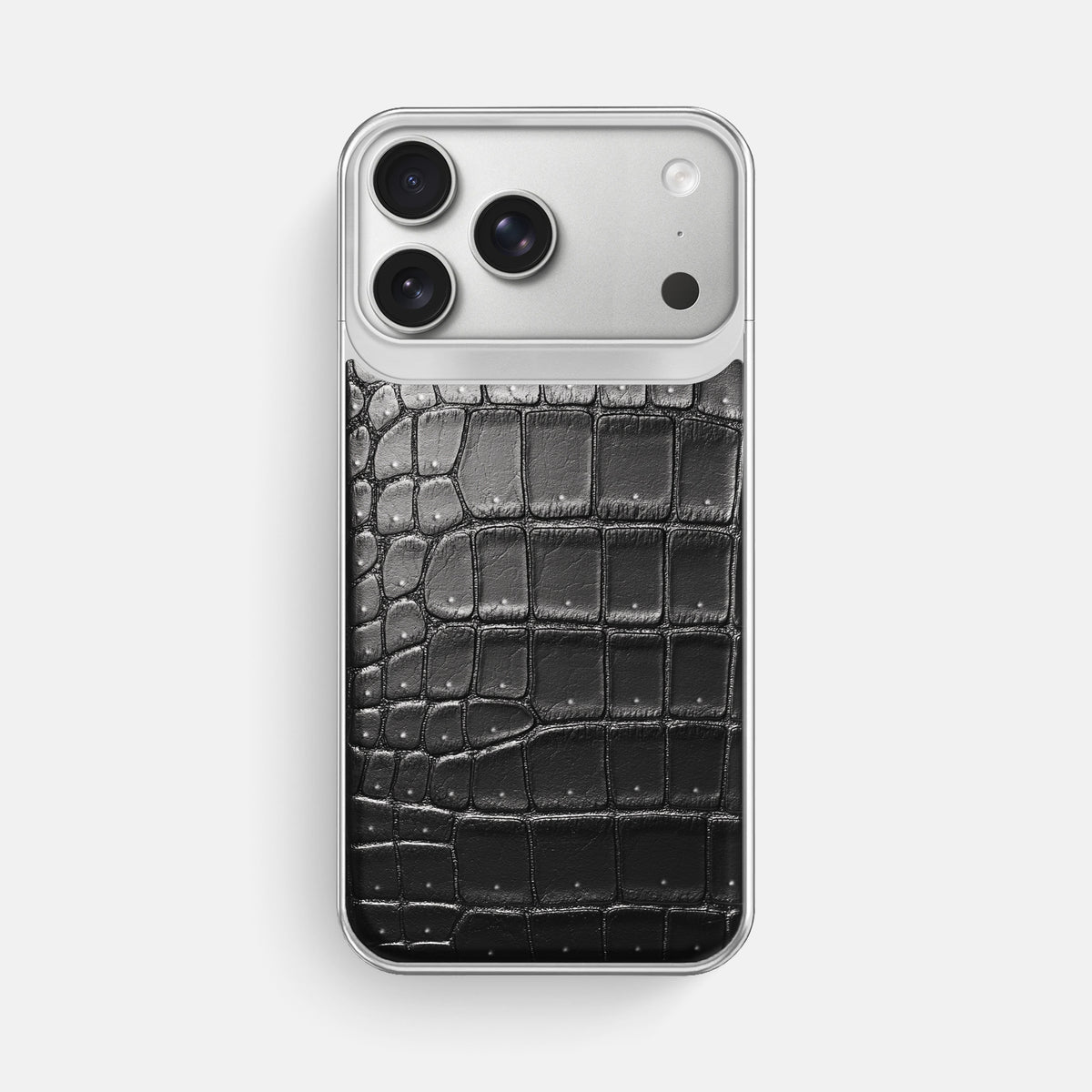 Metal Case For iPhone 18 Pro Max In Porosus Crocodile -1 | Shiny-Black-Steel