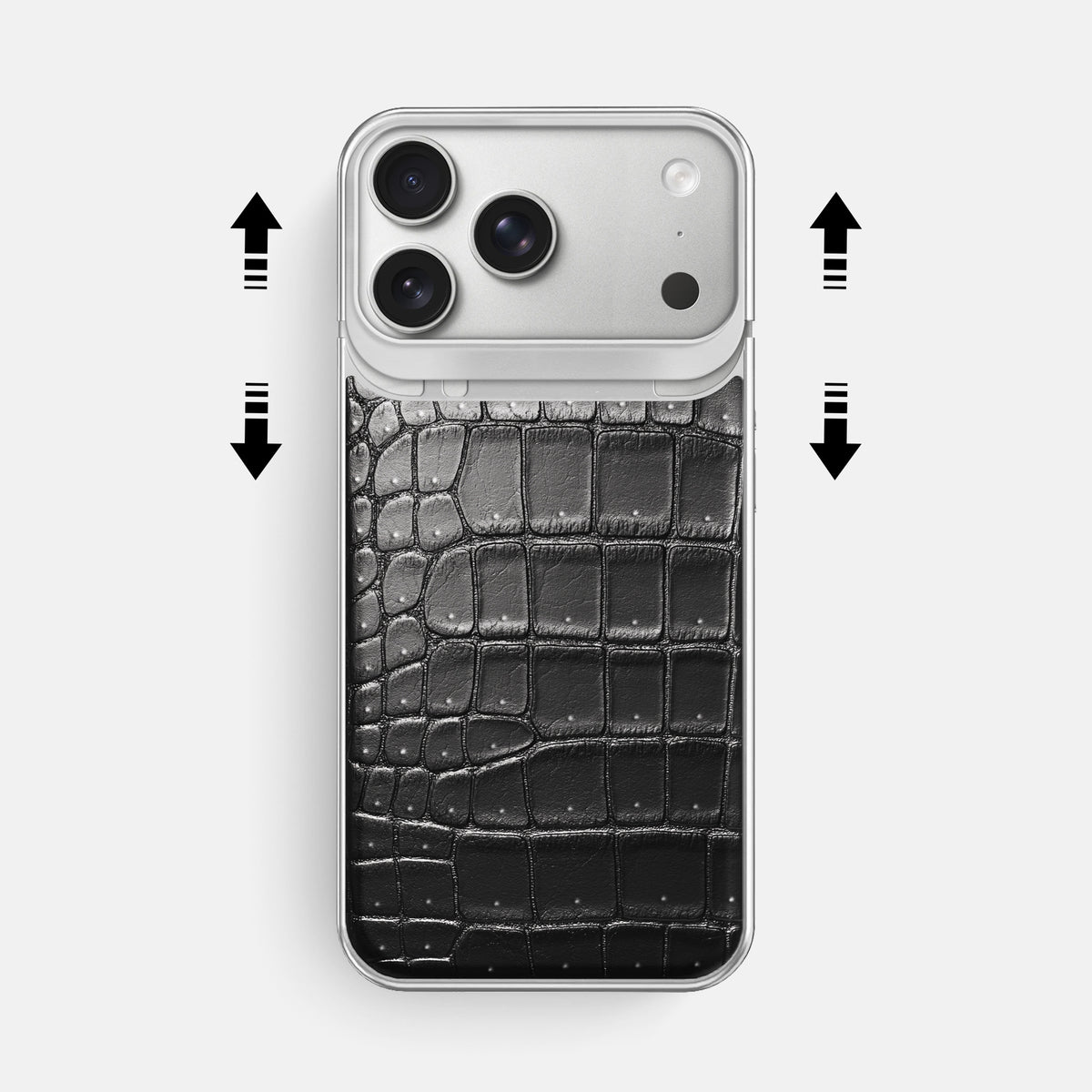 Metal Case For iPhone 18 Pro Max In Porosus Crocodile -2 | Shiny-Black-Steel