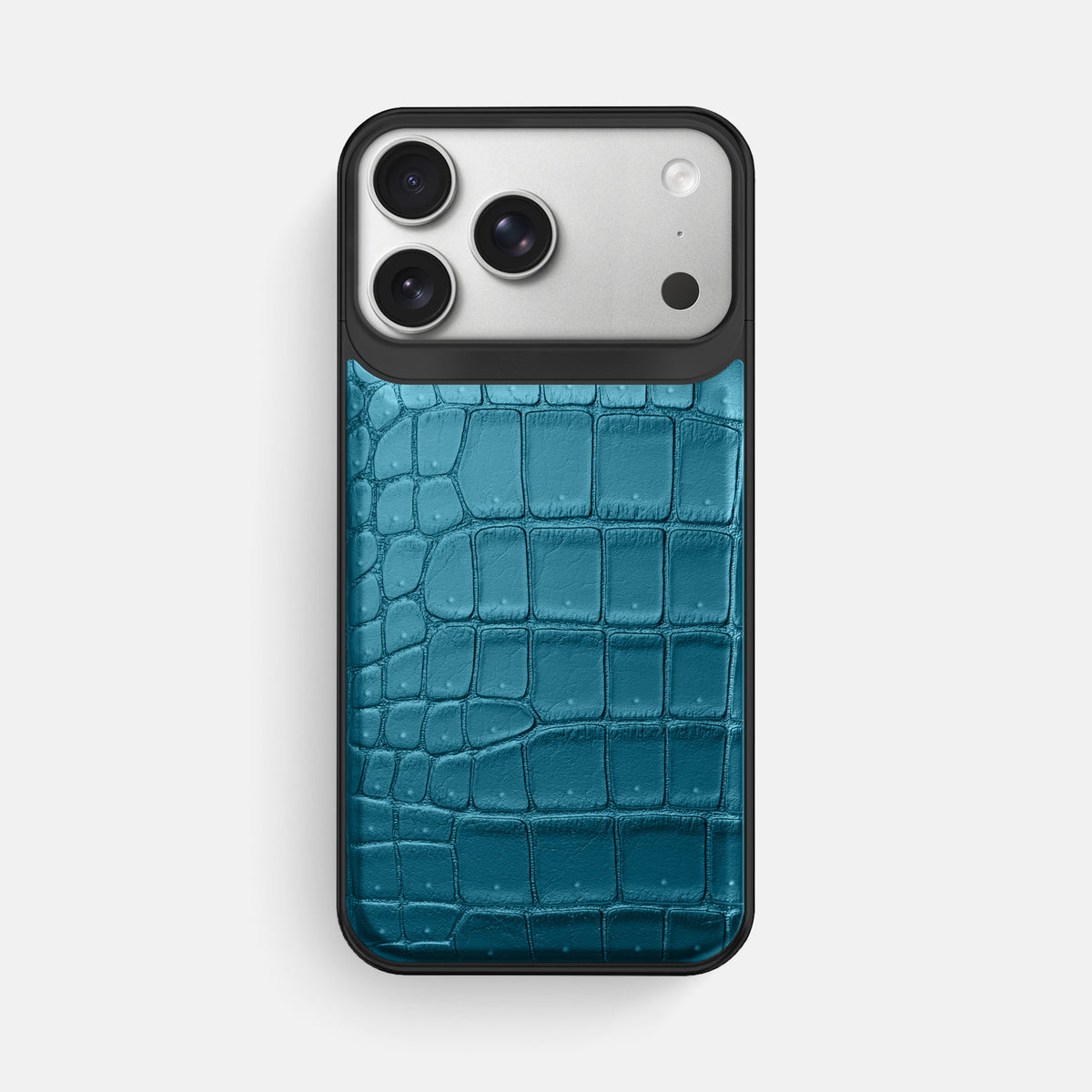 Metal Case For iPhone 18 Pro Max In Porosus Crocodile -1 | Turquoise-Black