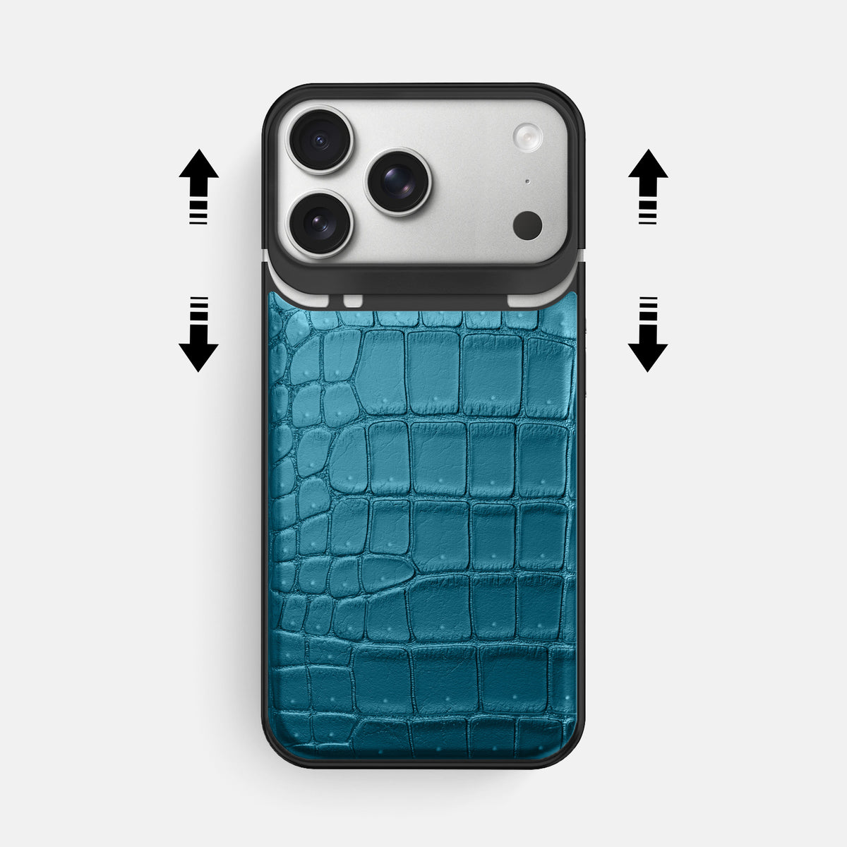 Metal Case For iPhone 18 Pro Max In Porosus Crocodile -2 | Turquoise-Black
