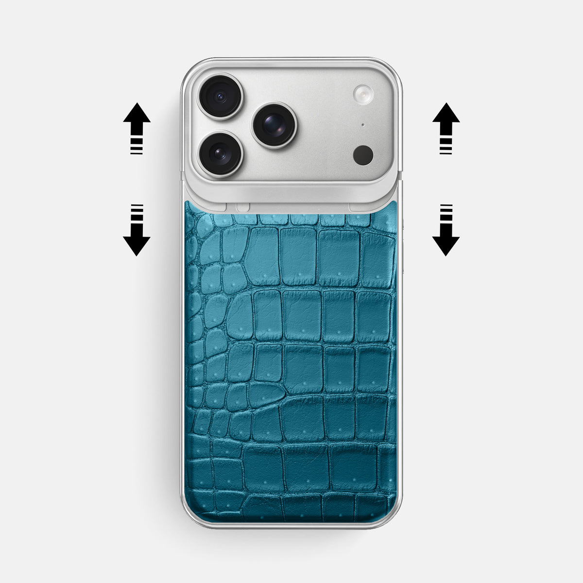 Metal Case For iPhone 18 Pro Max In Porosus Crocodile -2 | Turquoise-Steel