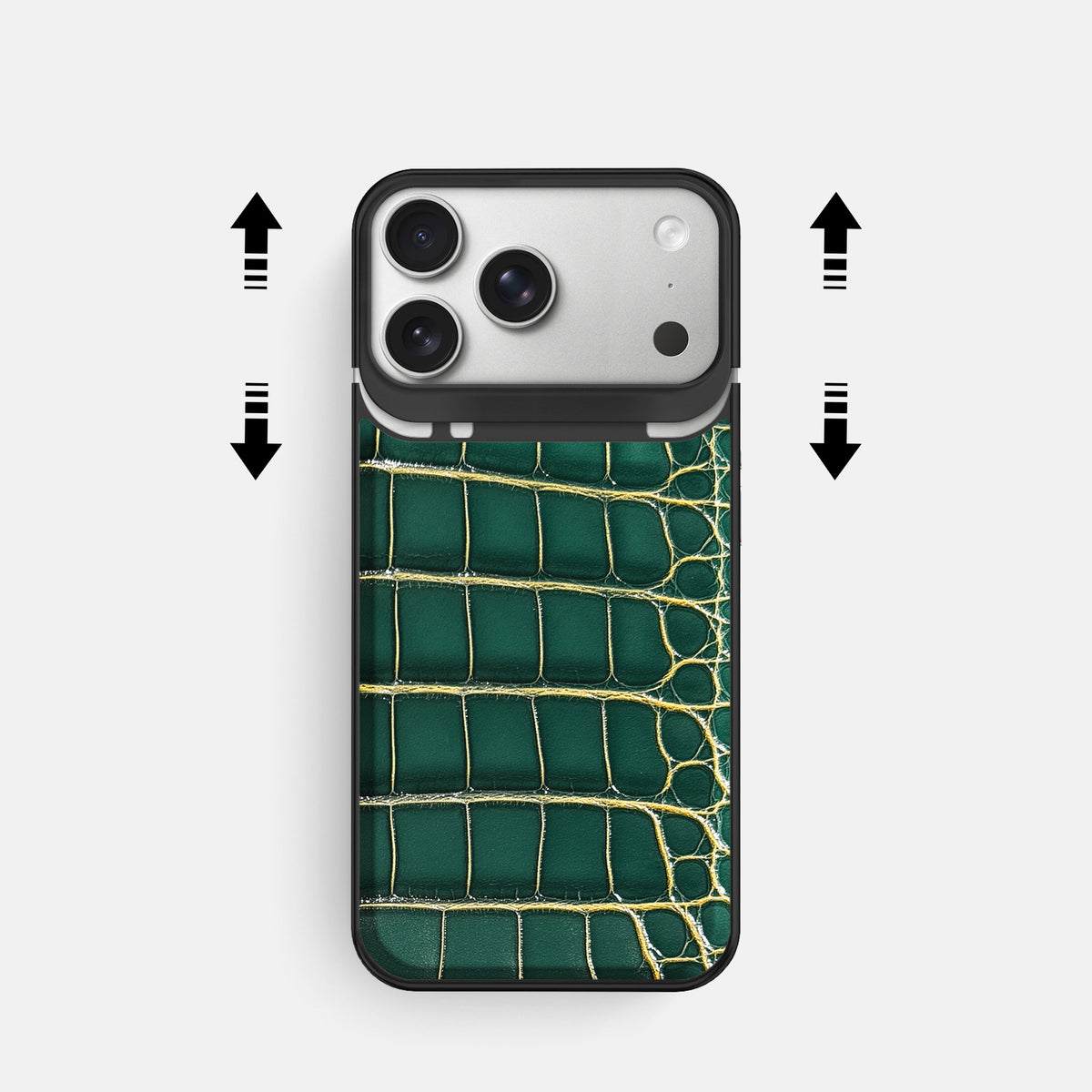 Metal Case For iPhone 18 Pro In Patina Alligator -2 | Cambridge-Black