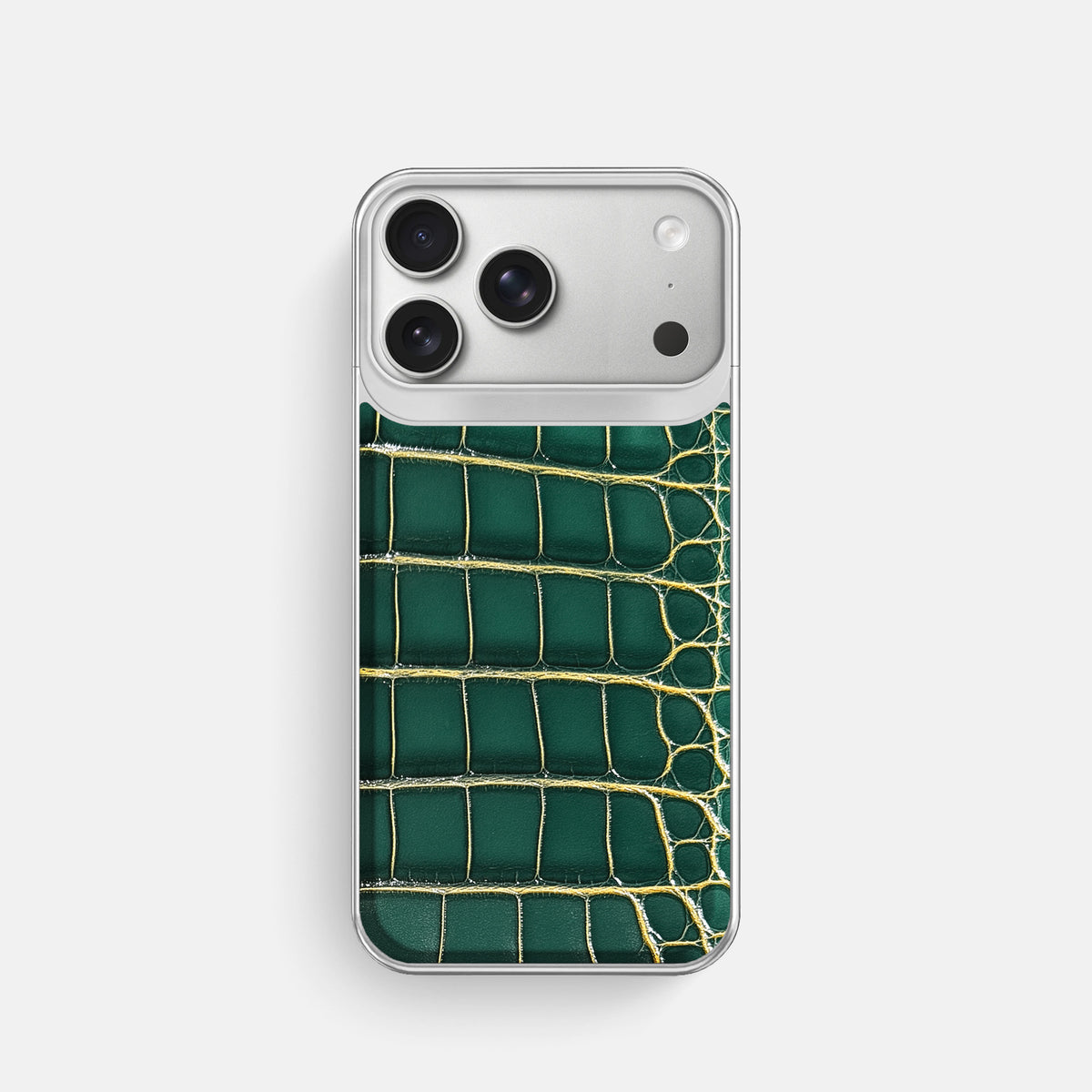 Metal Case For iPhone 18 Pro In Patina Alligator -1 | Cambridge-Steel