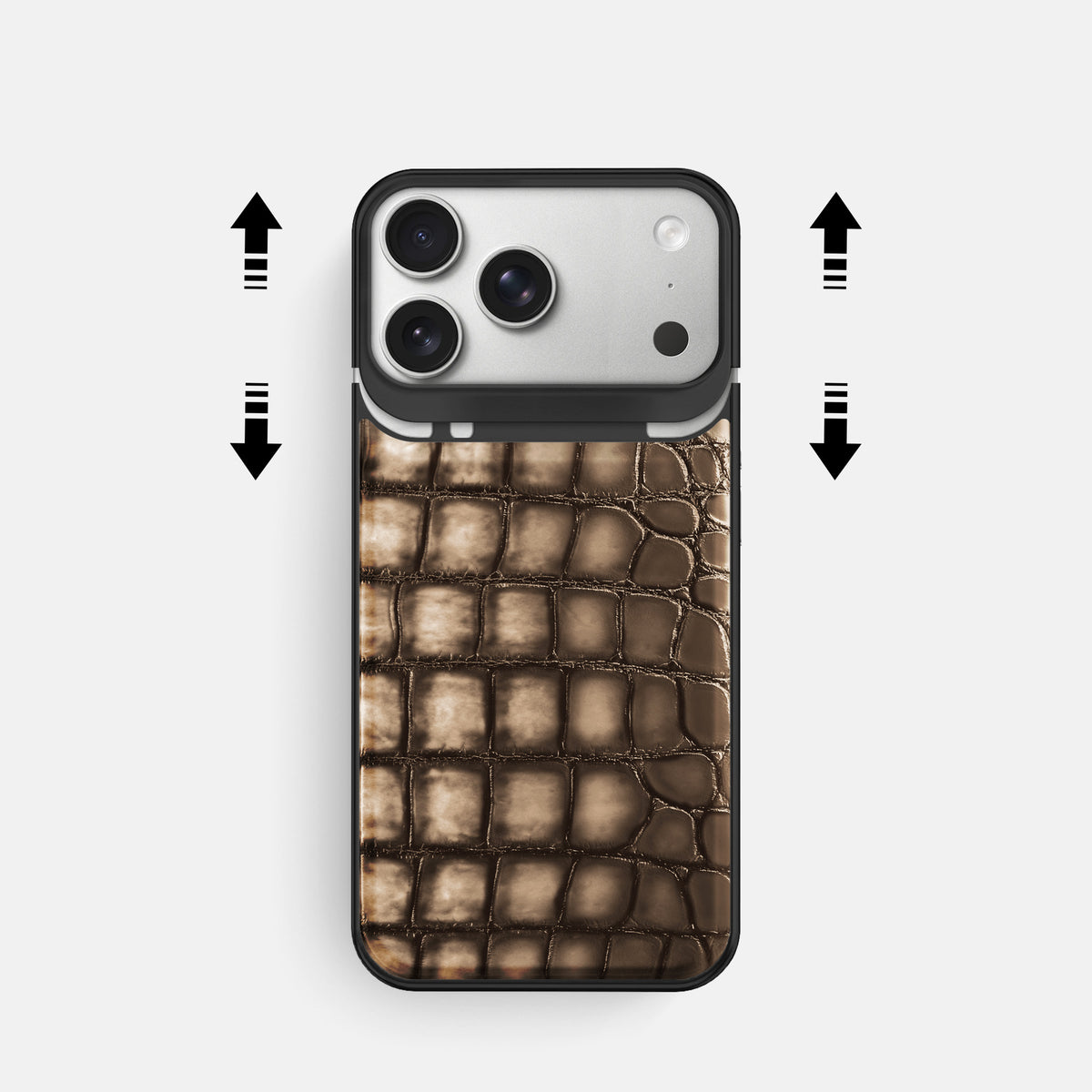 Metal Case For iPhone 18 Pro In Patina Alligator -2 | Etoupe-Black