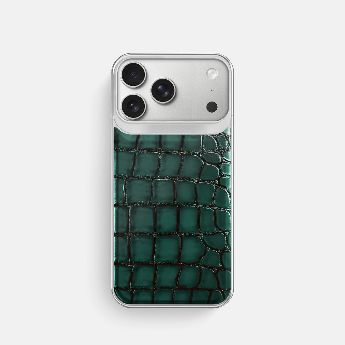 Metal Case For iPhone 18 Pro In Patina Alligator -1 | Green-Steel