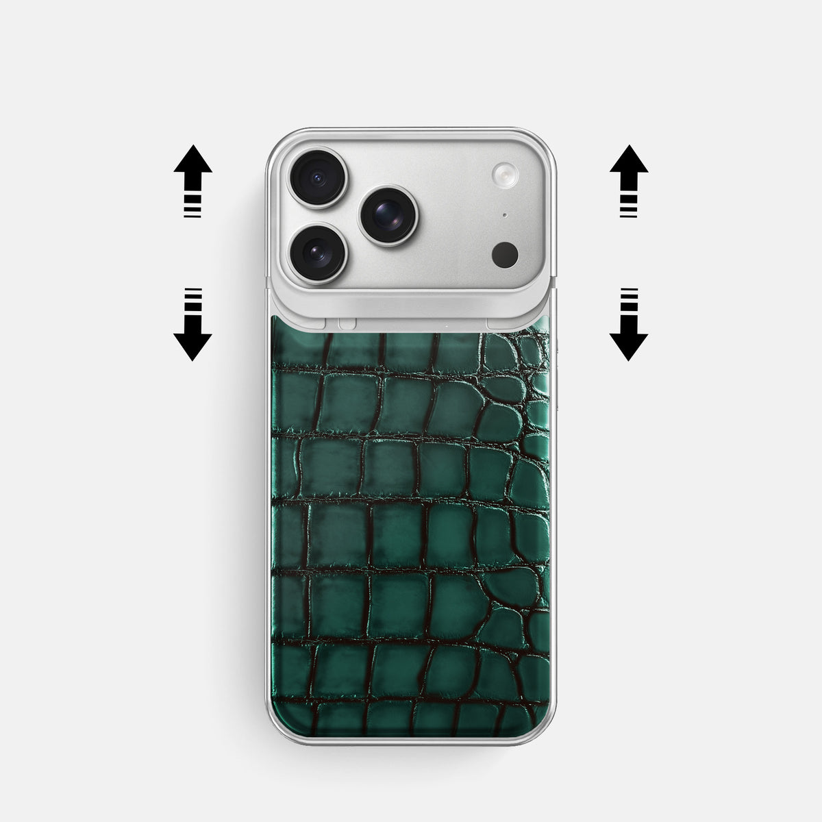 Metal Case For iPhone 18 Pro In Patina Alligator -2 | Green-Steel