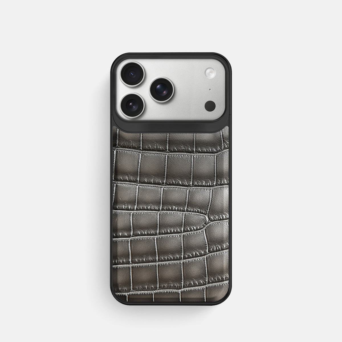 Metal Case For iPhone 18 Pro In Patina Alligator -1 | Grey-Black
