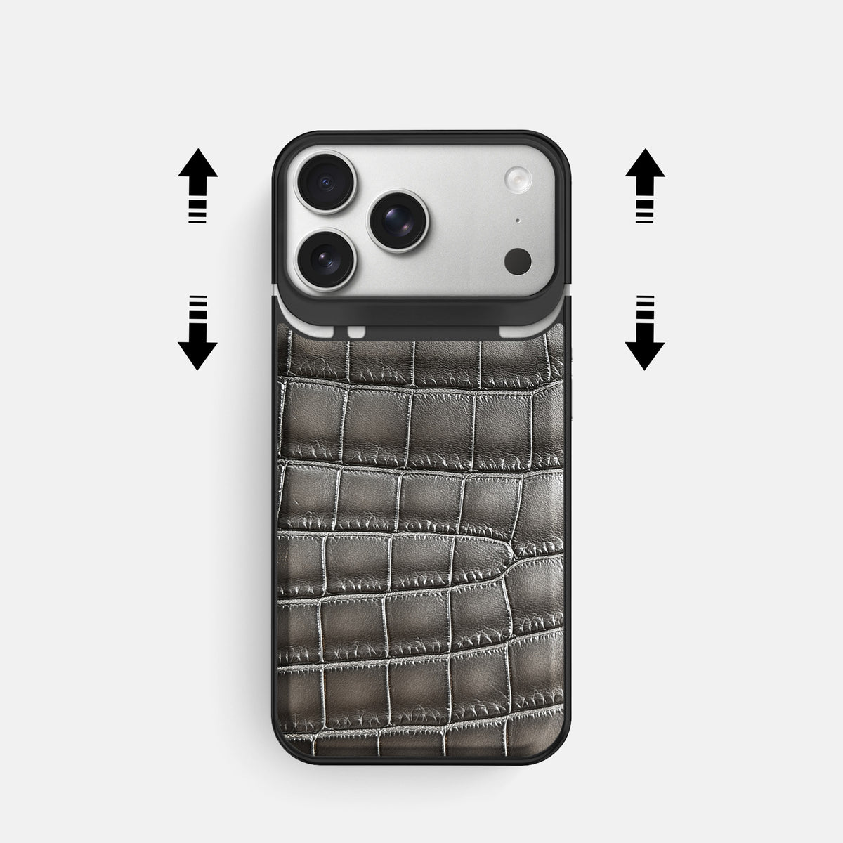 Metal Case For iPhone 18 Pro In Patina Alligator -2 | Grey-Black