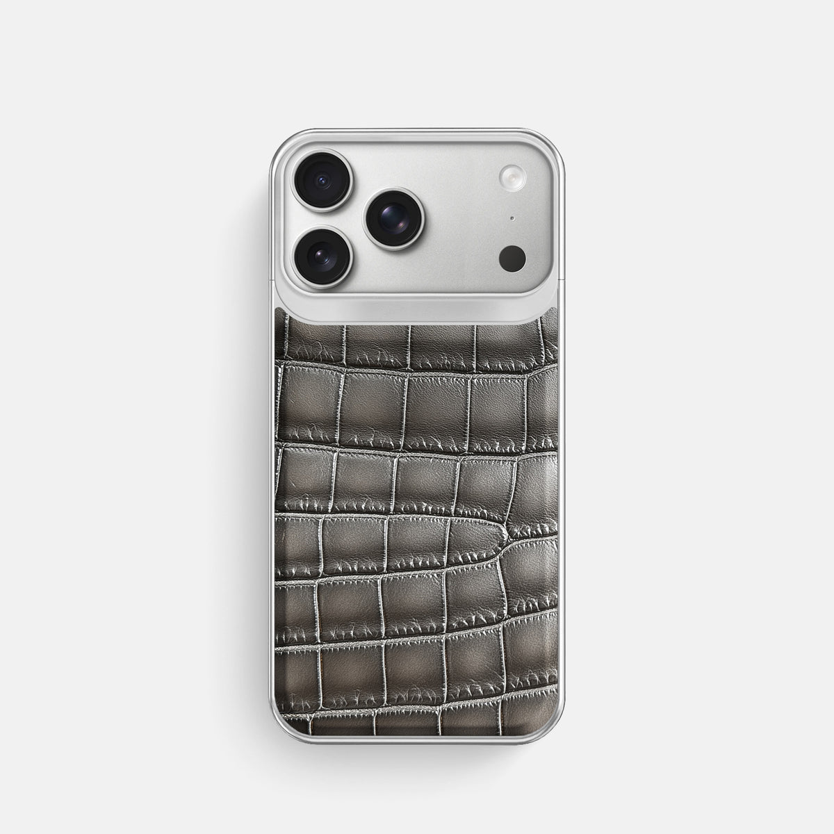 Metal Case For iPhone 18 Pro In Patina Alligator -1 | Grey-Steel