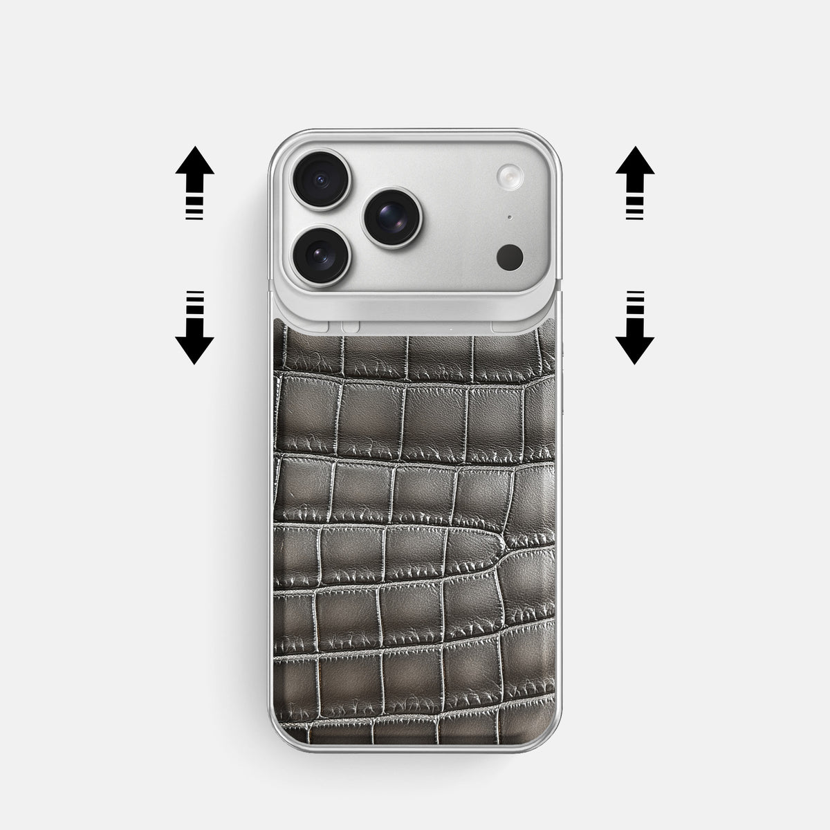 Metal Case For iPhone 18 Pro In Patina Alligator -2 | Grey-Steel