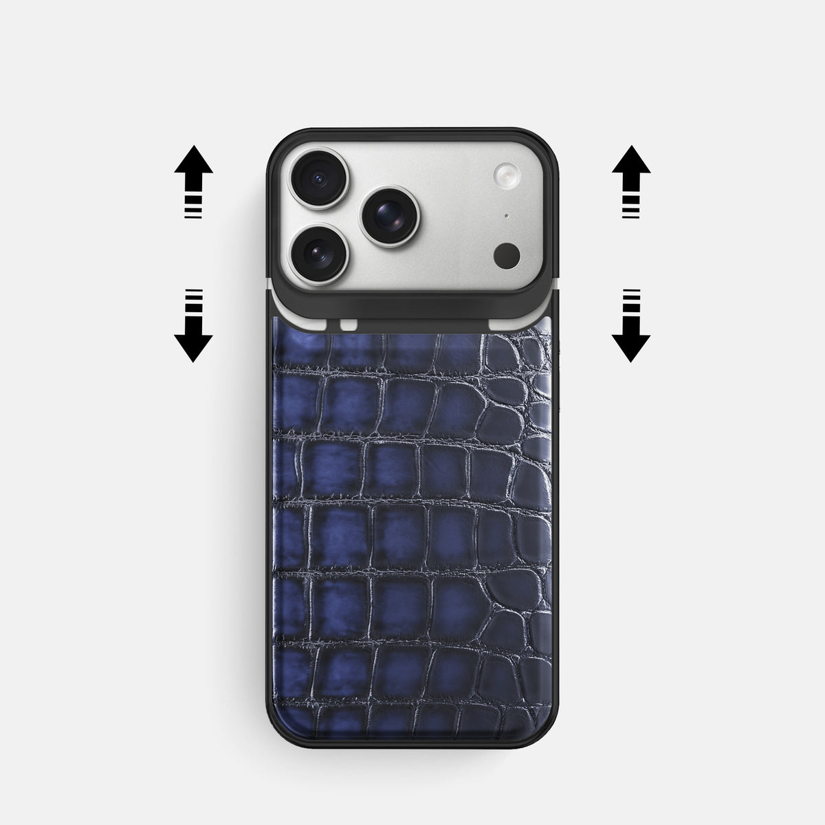 Metal Case For iPhone 18 Pro In Patina Alligator -2 | Havana-Blue-Black