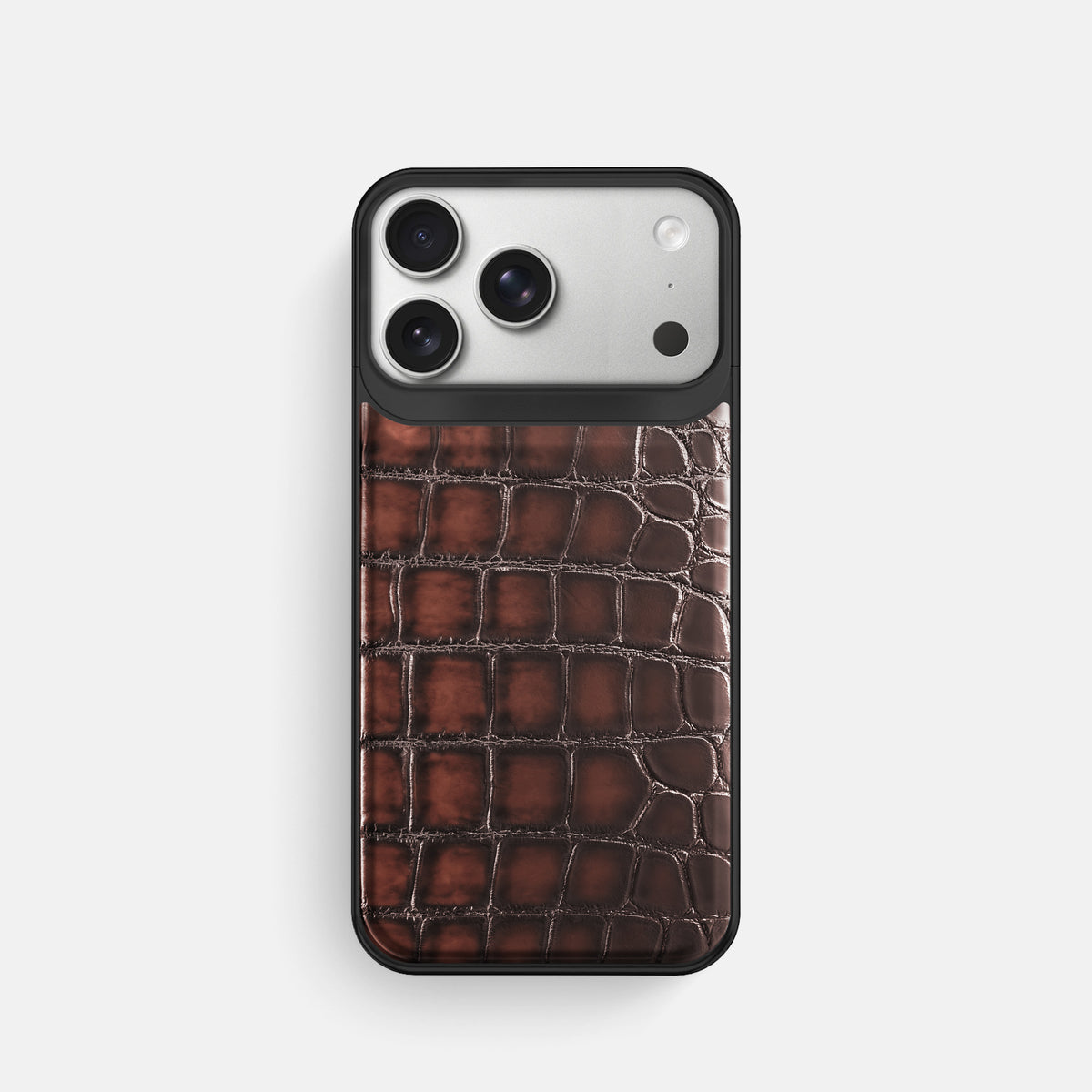 Metal Case For iPhone 18 Pro In Patina Alligator -1 | Havana-Brown-Black