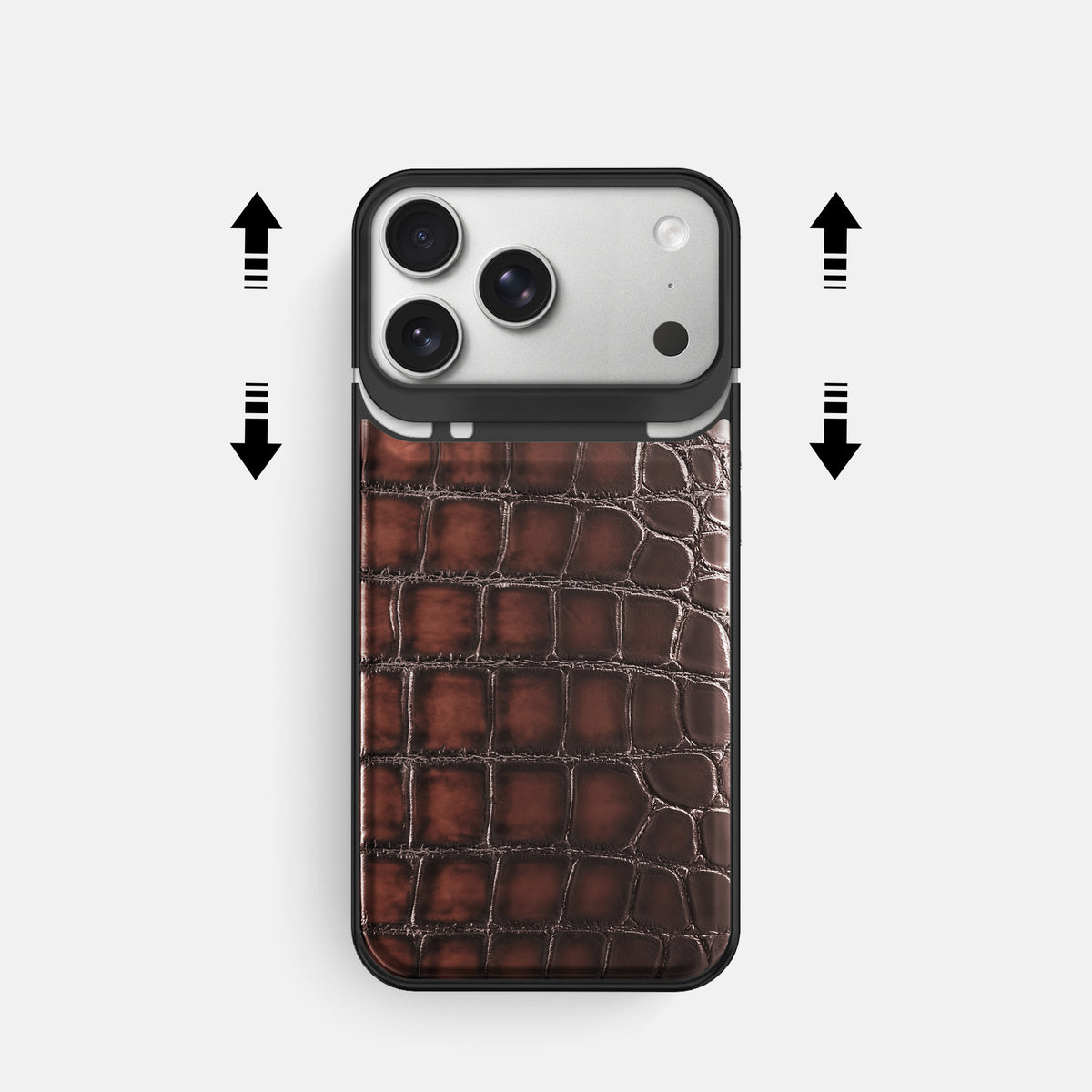 Metal Case For iPhone 18 Pro In Patina Alligator -2 | Havana-Brown-Black
