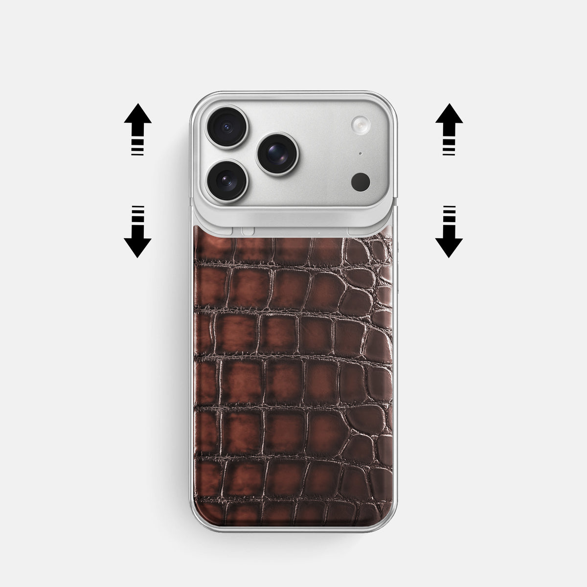 Metal Case For iPhone 18 Pro In Patina Alligator -2 | Havana-Brown-Steel