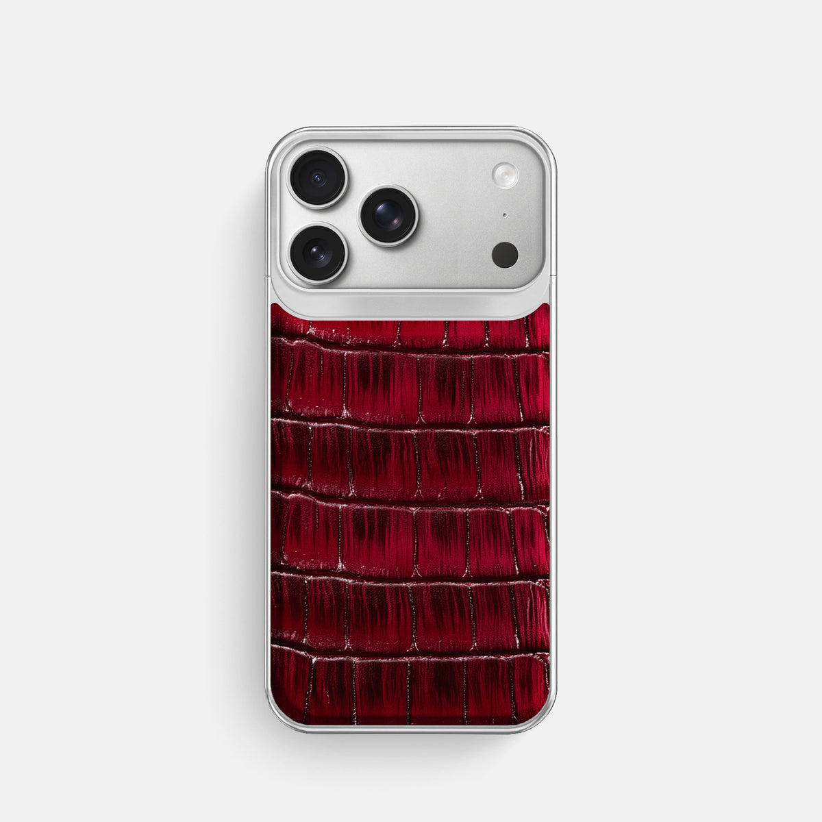 Metal Case For iPhone 18 Pro In Patina Alligator -1 | Havana-Burgundy-Steel