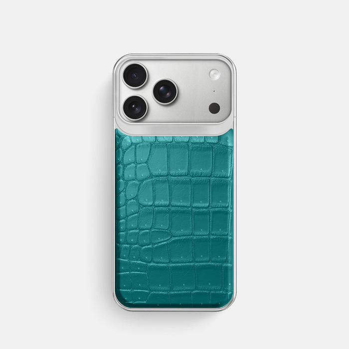 Metal Case For iPhone 18 Pro In Porosus Crocodile -1 | Celadon-Steel