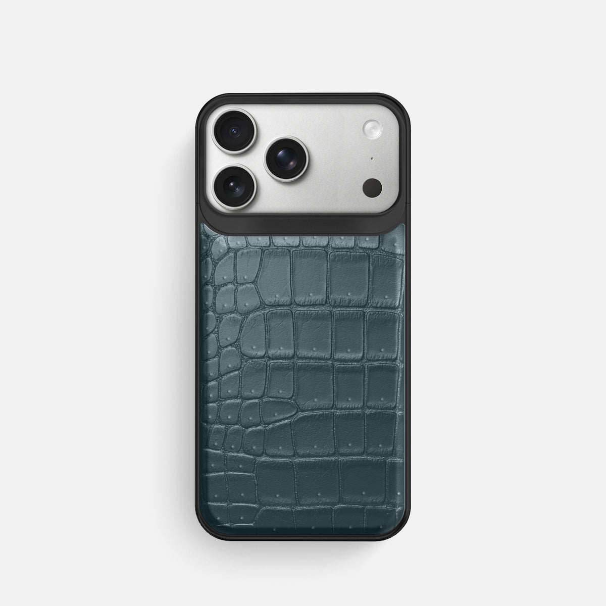 Metal Case For iPhone 18 Pro In Porosus Crocodile -1 | Denim-Black