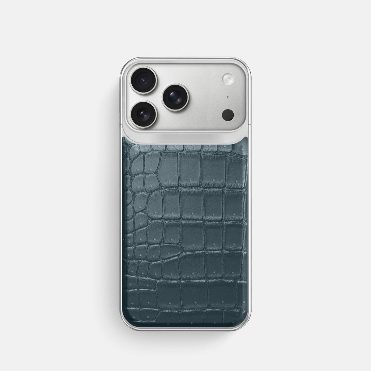 Metal Case For iPhone 18 Pro In Porosus Crocodile -1 | Denim-Steel