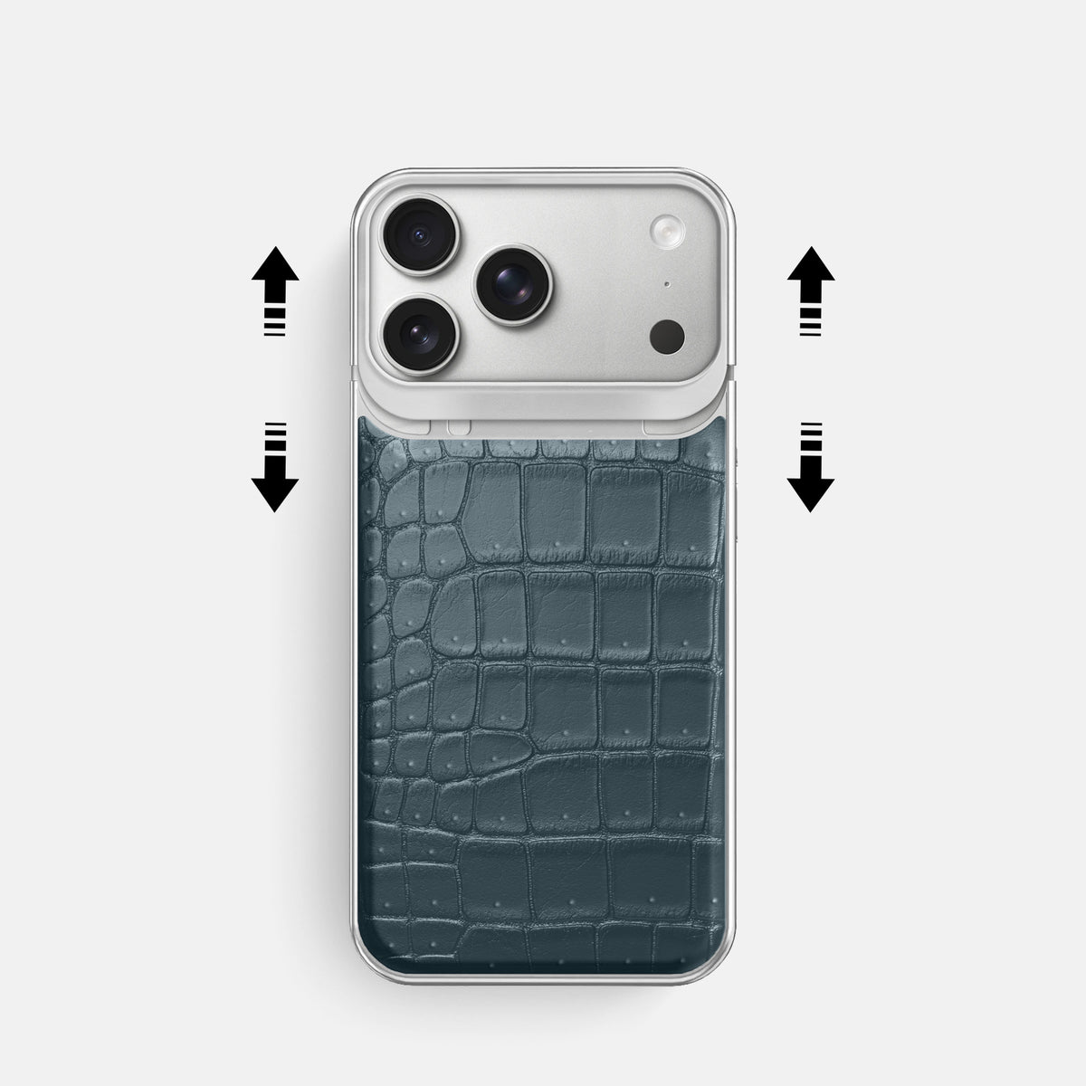 Metal Case For iPhone 18 Pro In Porosus Crocodile -2 | Denim-Steel