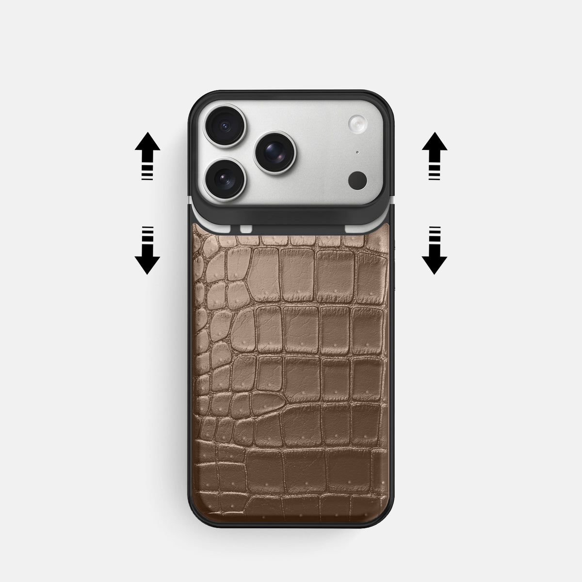 Metal Case For iPhone 18 Pro In Porosus Crocodile -2 | Fur-Brown-Black