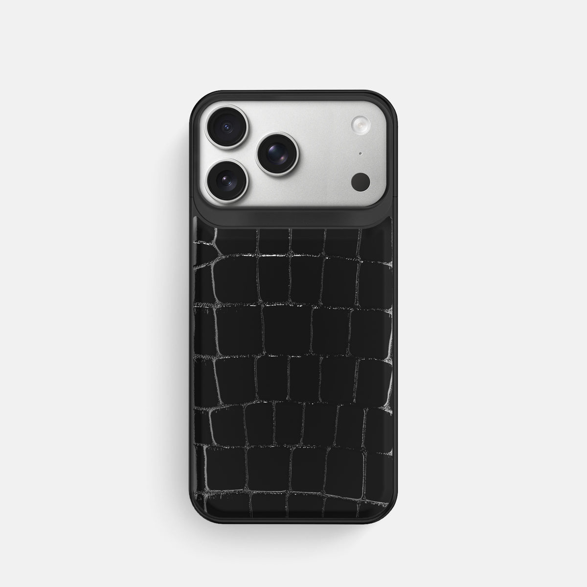 Metal Case For iPhone 18 Pro In Shiny Alligator -1 | Black-Black