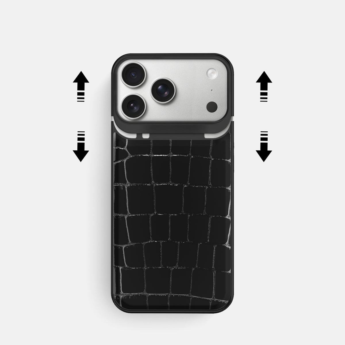 Metal Case For iPhone 18 Pro In Shiny Alligator -2 | Black-Black