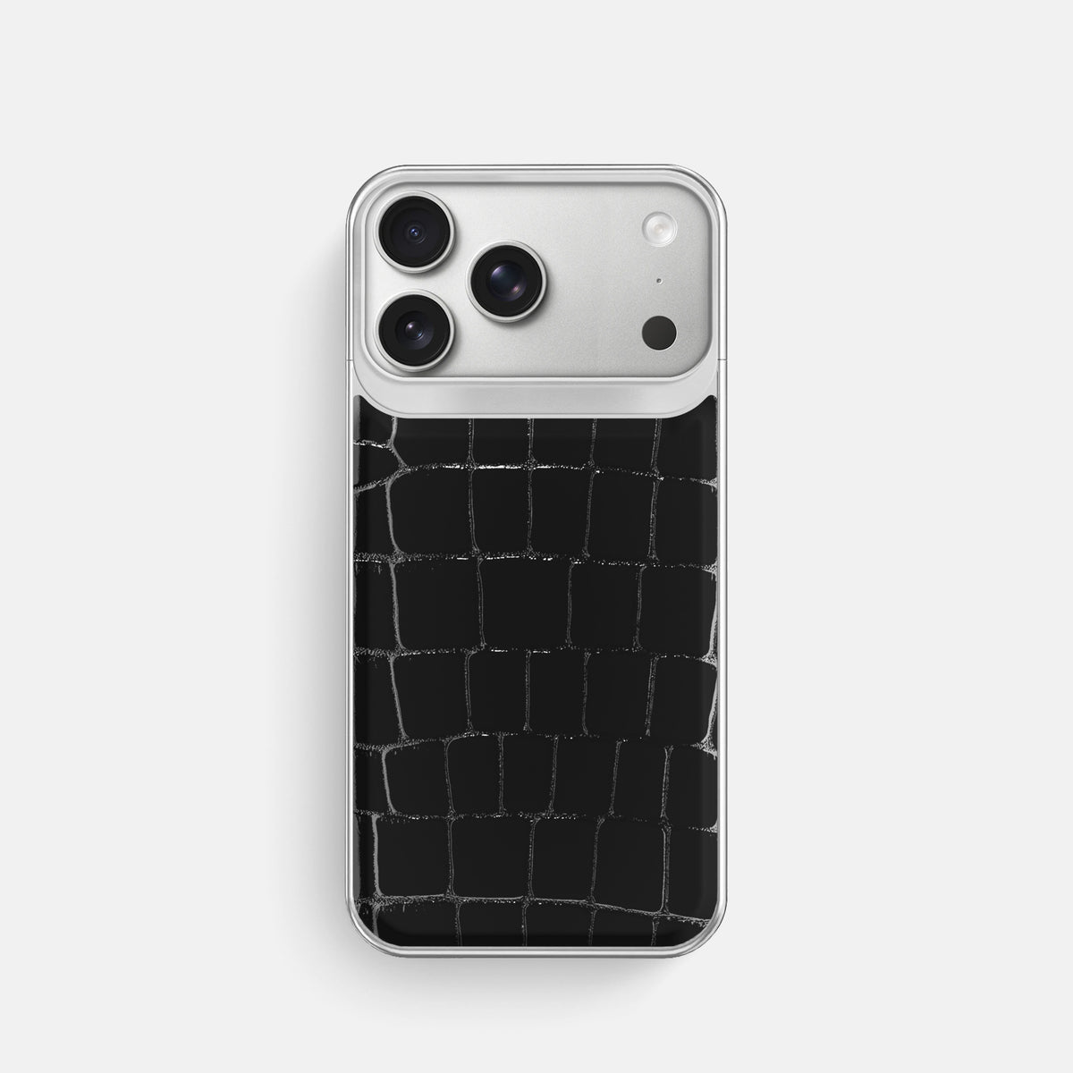 Metal Case For iPhone 18 Pro In Shiny Alligator -1 | Black-Steel