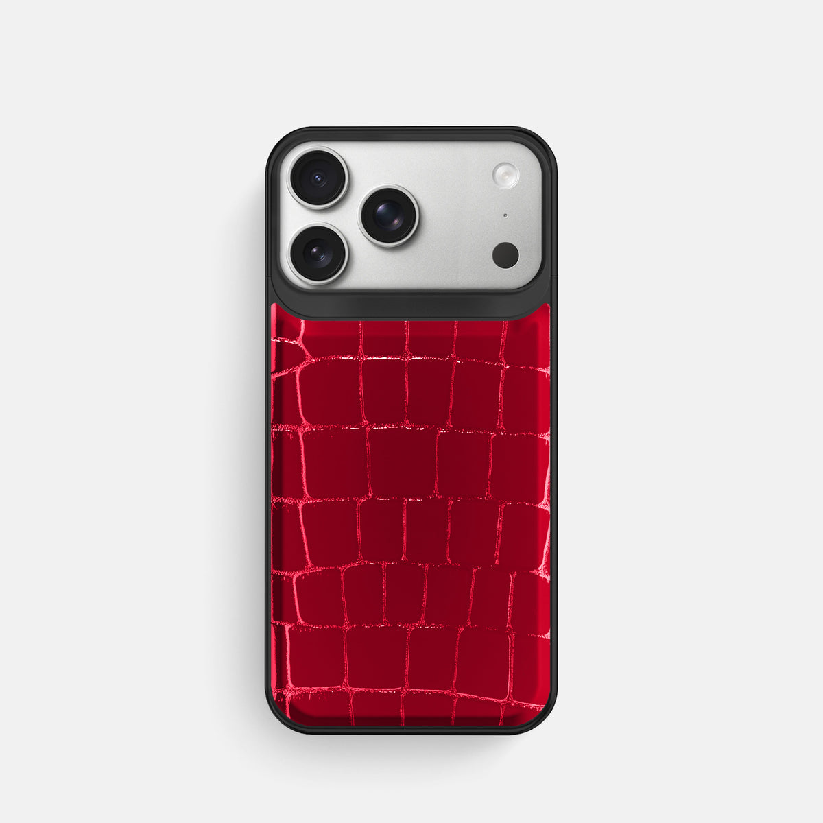 Metal Case For iPhone 18 Pro In Shiny Alligator -1 | Cherry-Black