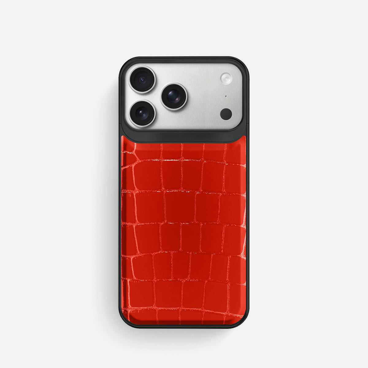 Metal Case For iPhone 18 Pro In Shiny Alligator -1 | Coral-Orange-Black