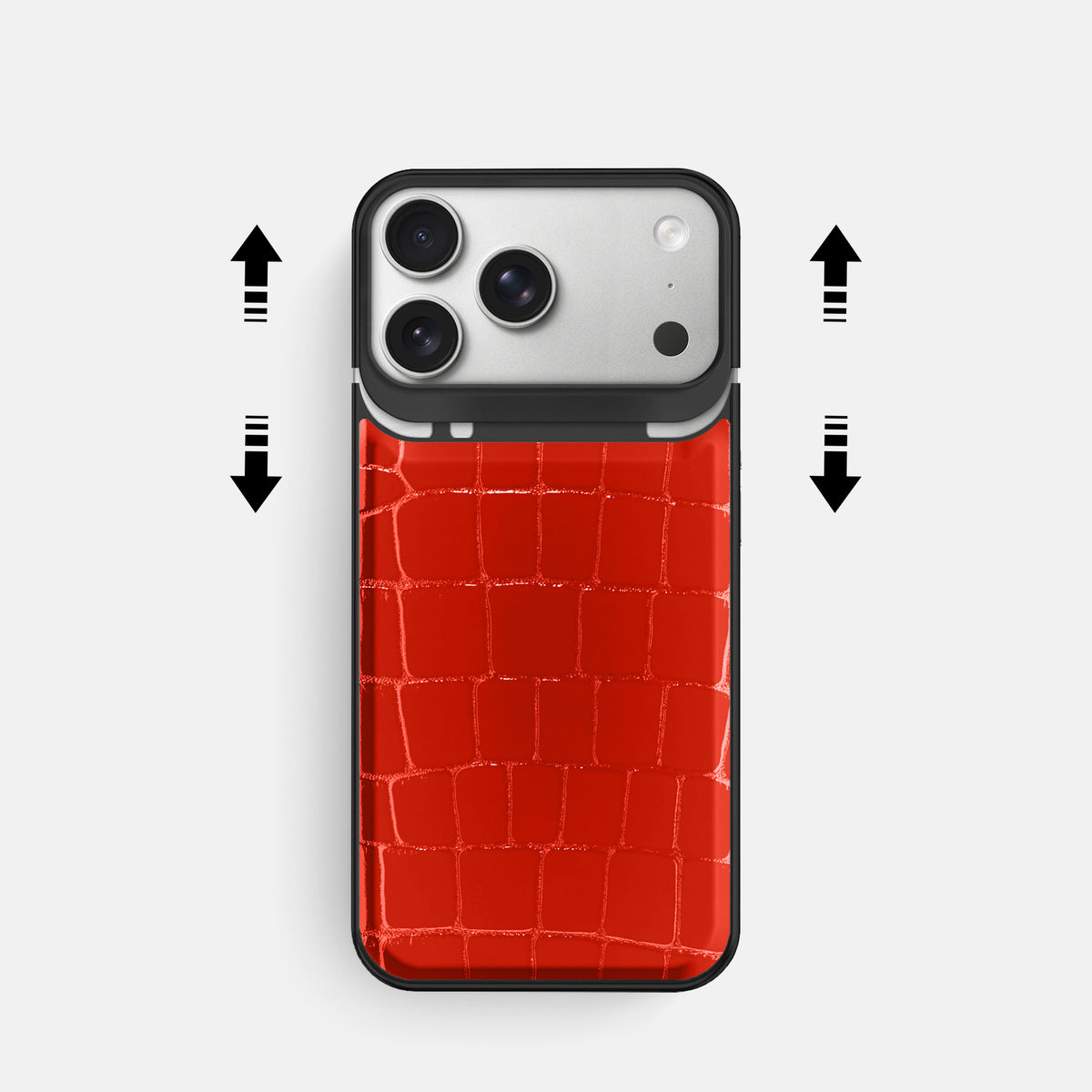 Metal Case For iPhone 18 Pro In Shiny Alligator -2 | Coral-Orange-Black