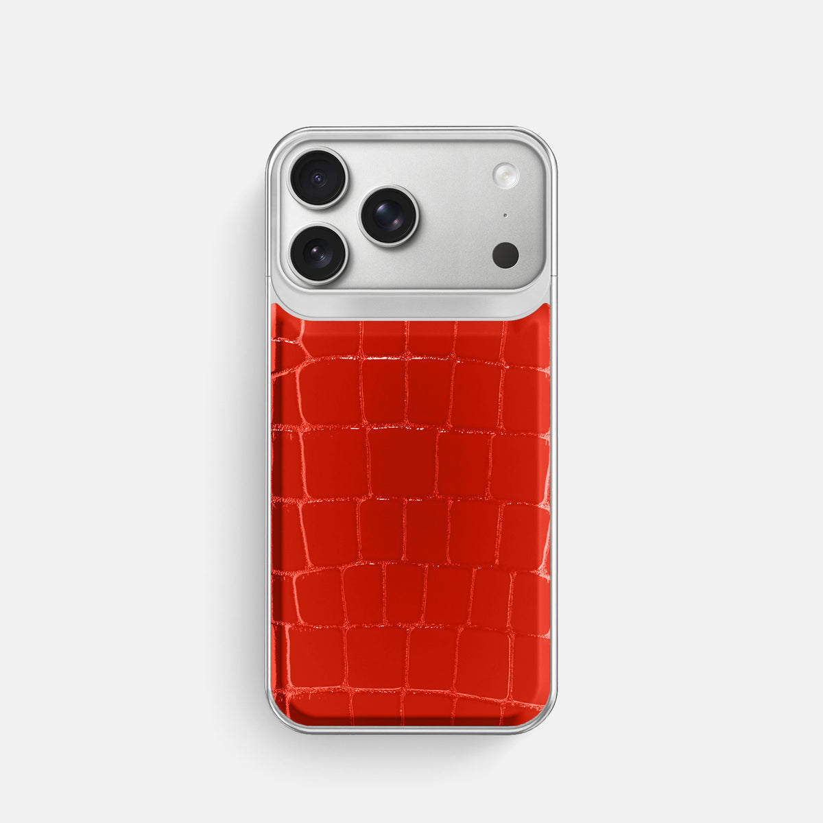 Metal Case For iPhone 18 Pro In Shiny Alligator -1 | Coral-Orange-Steel