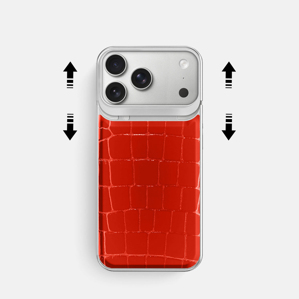 Metal Case For iPhone 18 Pro In Shiny Alligator -2 | Coral-Orange-Steel