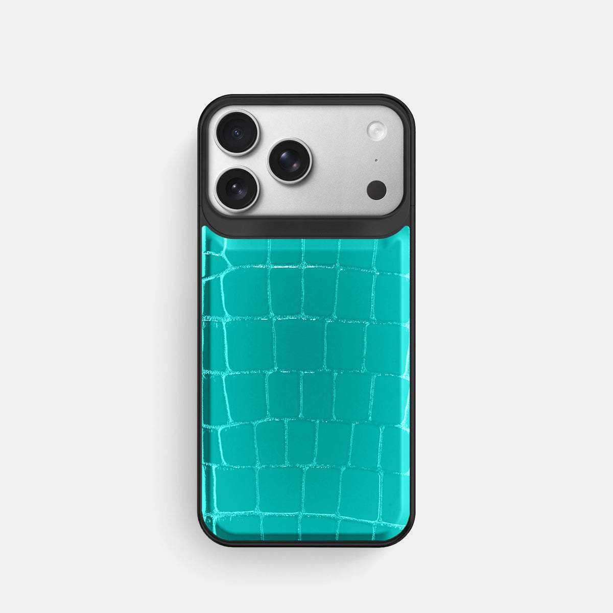 Metal Case For iPhone 18 Pro In Shiny Alligator -1 | Mint-Black