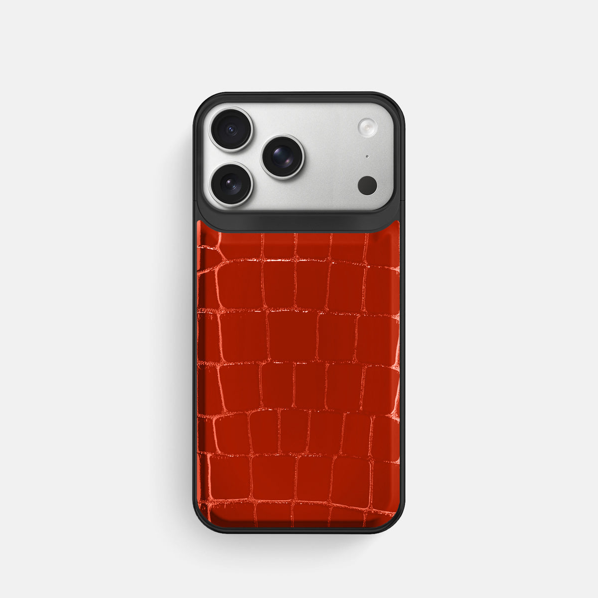 Metal Case For iPhone 18 Pro In Shiny Alligator -1 | Orange-Black
