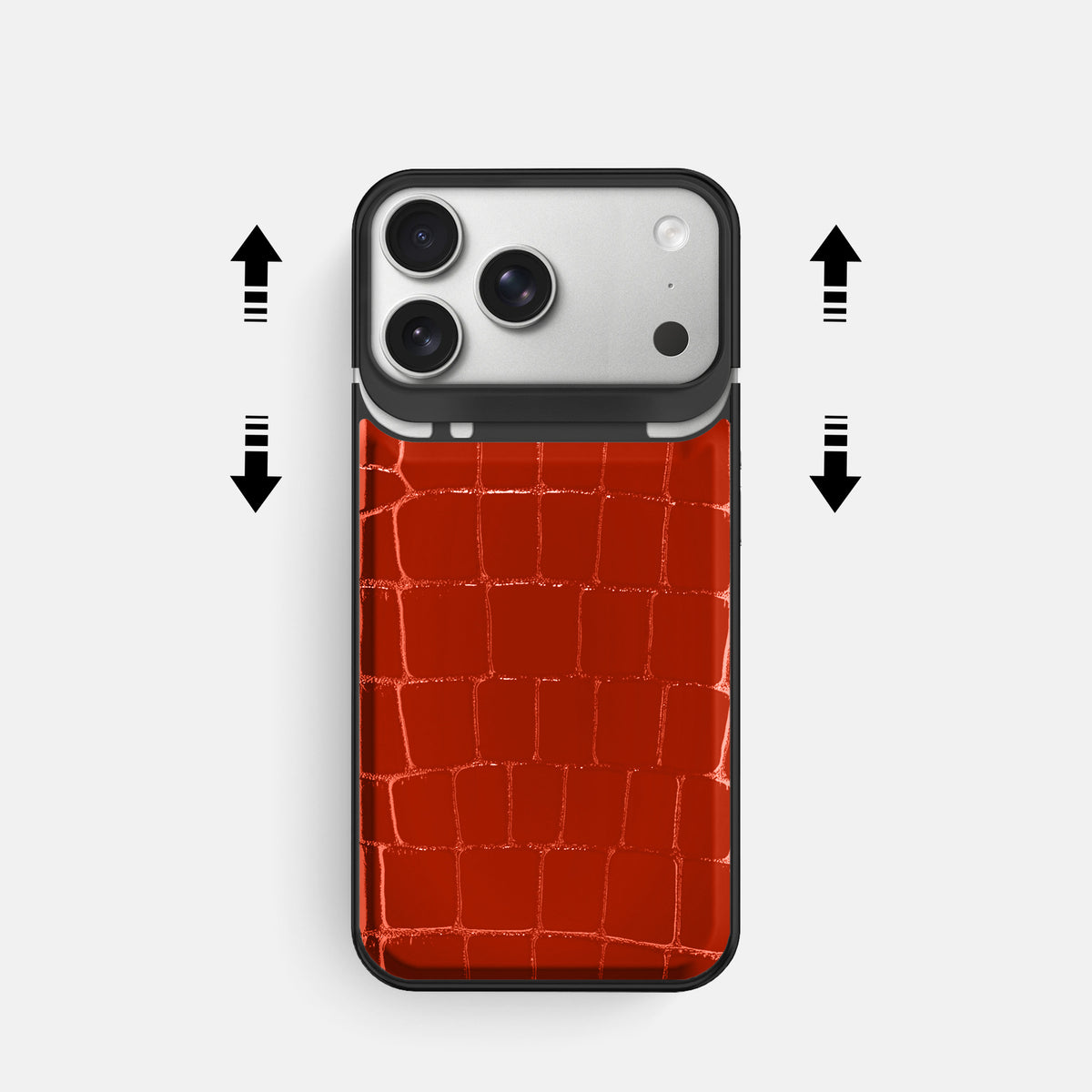 Metal Case For iPhone 18 Pro In Shiny Alligator -2 | Orange-Black