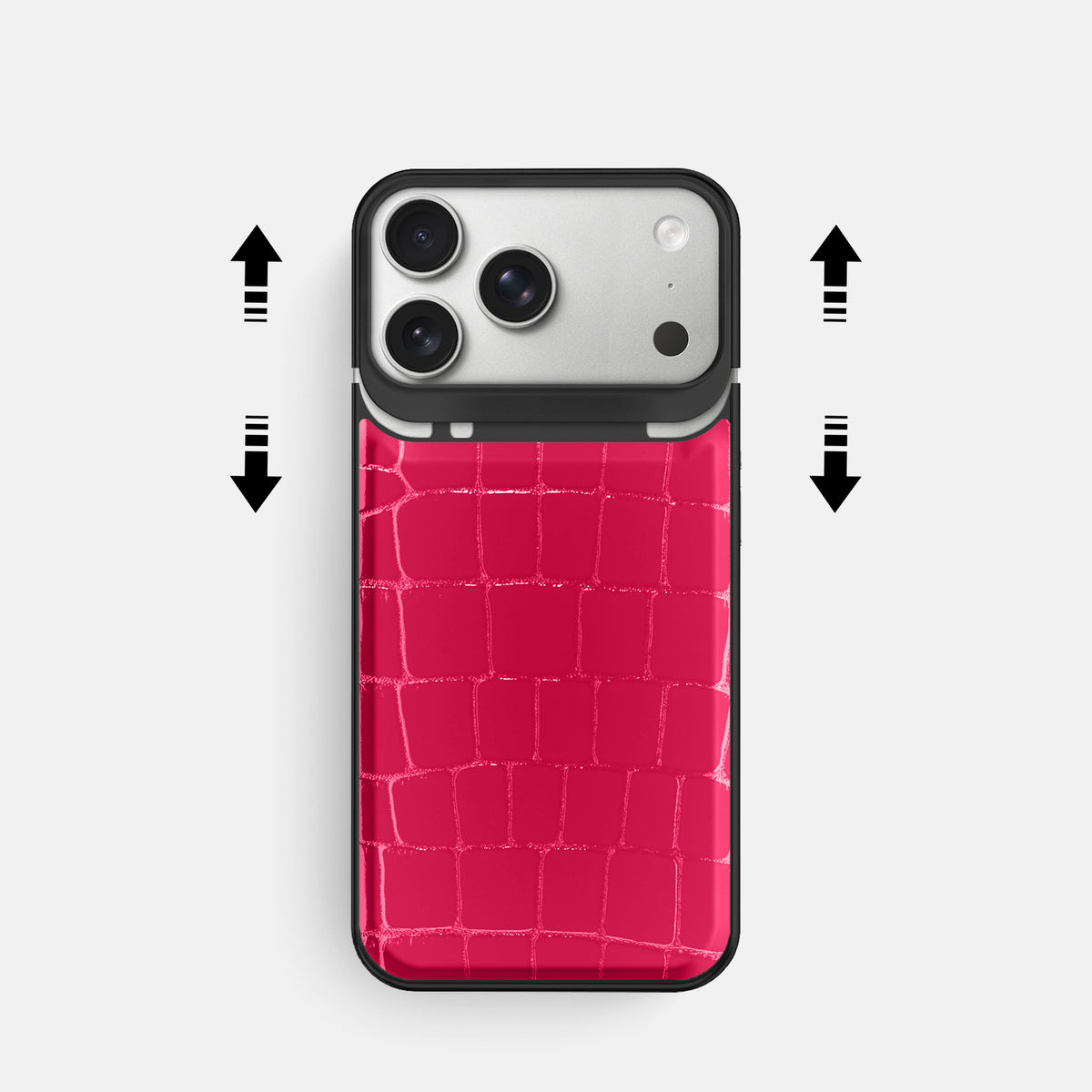 Metal Case For iPhone 18 Pro In Shiny Alligator -2 | Pink-Panther-Black