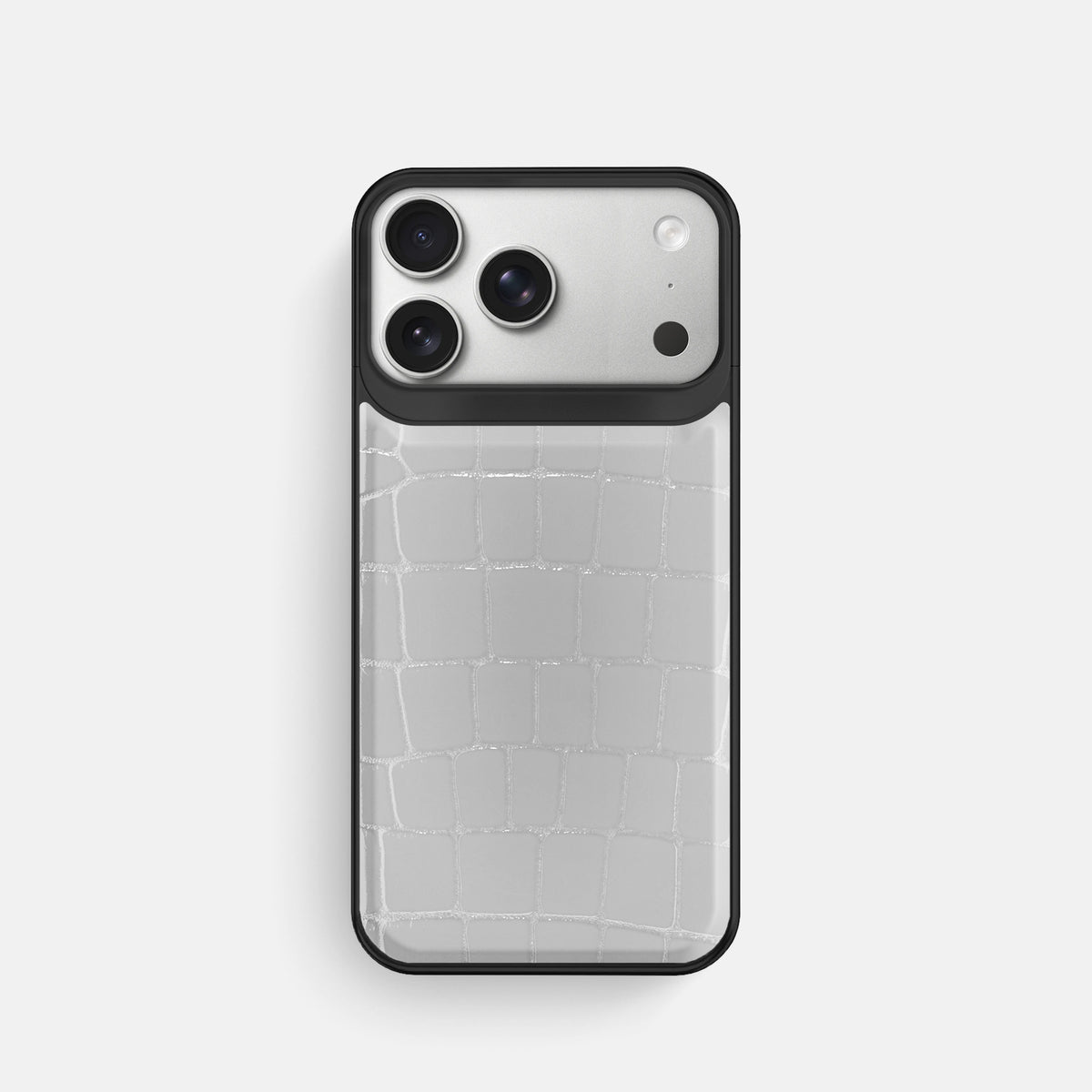 Metal Case For iPhone 18 Pro In Shiny Alligator -1 | White-Black