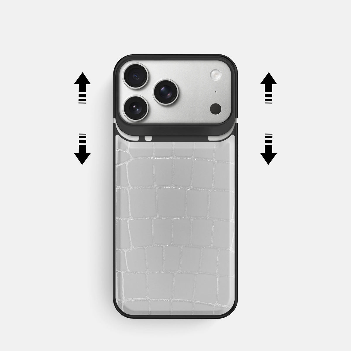 Metal Case For iPhone 18 Pro In Shiny Alligator -2 | White-Black