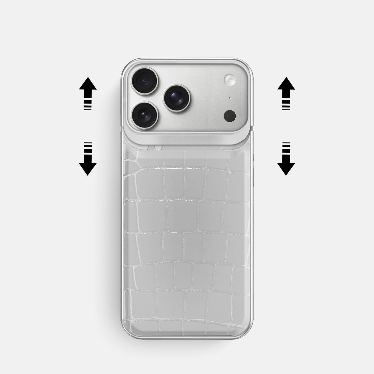 Metal Case For iPhone 18 Pro In Shiny Alligator -2 | White-Steel