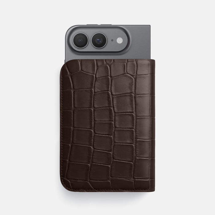 Dark Brown Tall Pouch Case For iPhone Ultra Alligator -1 | Dark-Brown
