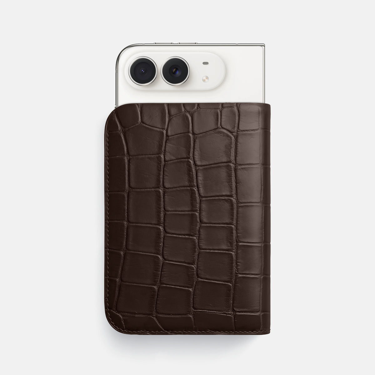 Tall Pouch Case For iPhone Duo In Alligator -1 | Dark-Brown