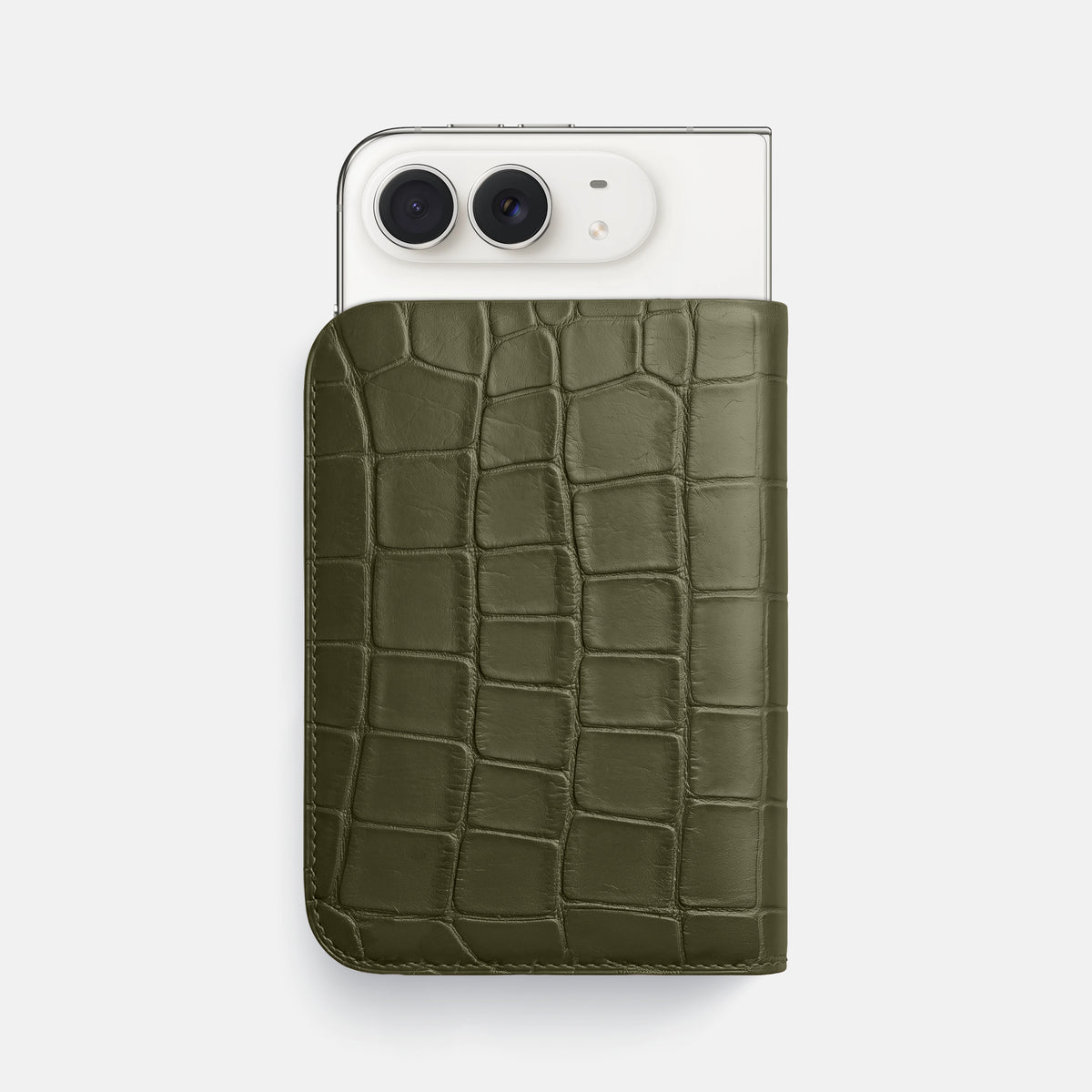 Tall Pouch Case For iPhone Duo In Alligator -1 | Kaki-Green