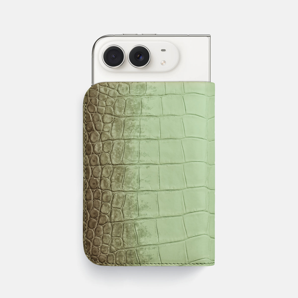 Tall Pouch Case For iPhone Duo In Himalayan Crocodile -1 | Pistachio